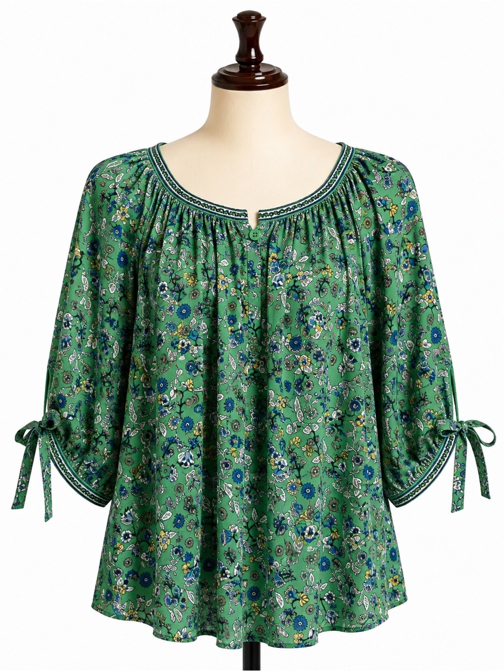 Max Studio Green Floral Peasant Blouse